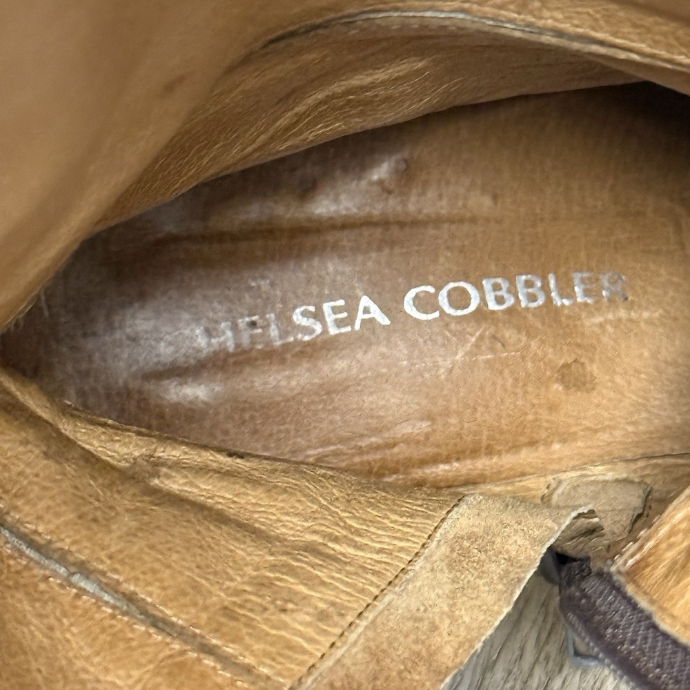 Vtg 70s Chelsea Cobbler Pebbled Brown Leather Boots Stacked Heel Zip Rustic Boho - Picture 7 of 9